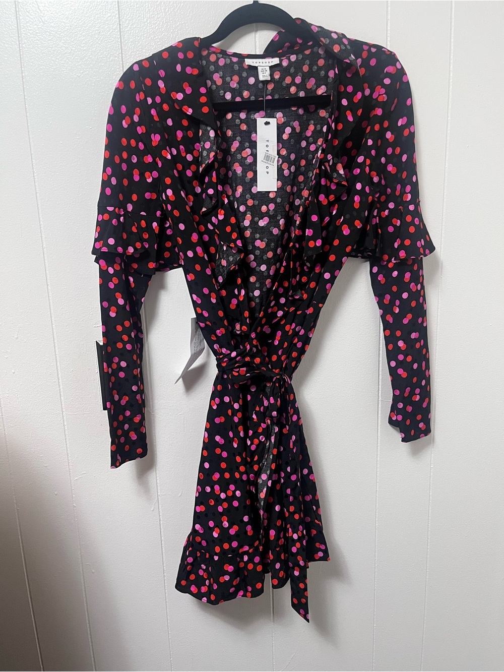Topshop Black Dress with Pink and Red Polka Dots